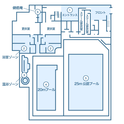 フロアガイド・施設紹介2F|神戸最大のプールと週最大100本のプログラム|エス・パティオ